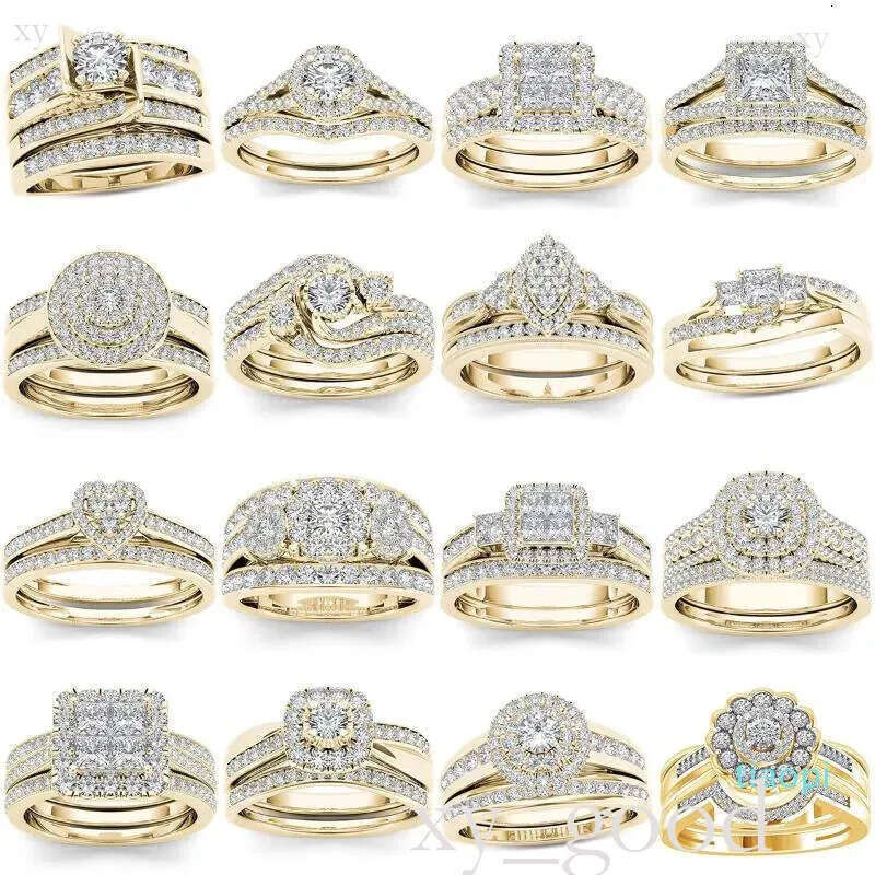 2026 fashion Wedding Rings 2Pcs Bridal Set Elegant Crystal Engagement Ring Gold Color Round Heart Zircon For Women Boho Jewelry new