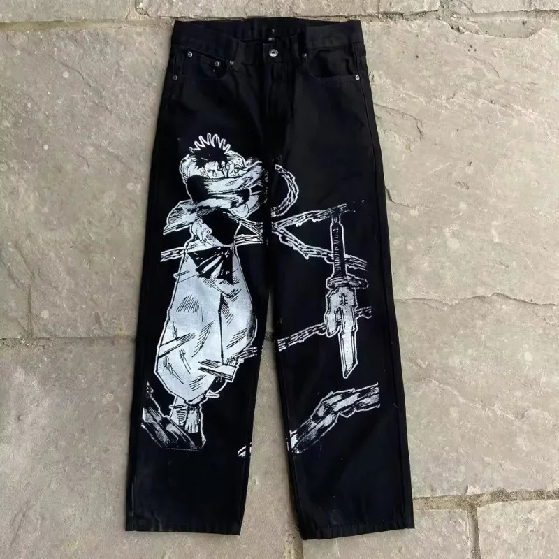 Street Style Graffiti Cartoon Print Mens Jeans Casual Fashion Straight Leg Long Trousers Trendy Loose Fit Chinese 251223 73