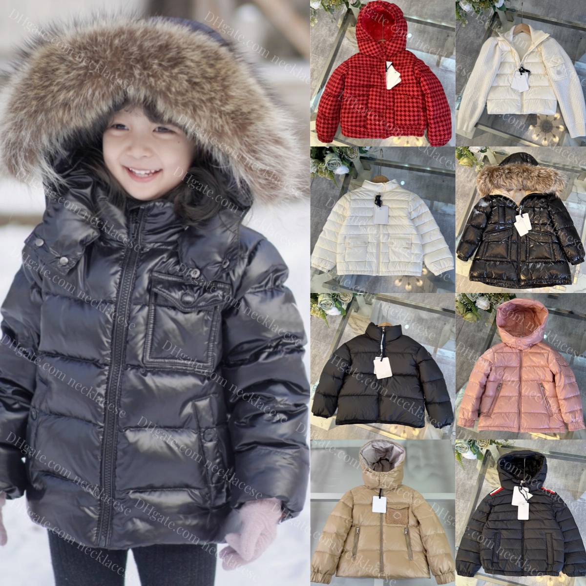 Kids Down Coats Designer Winter Toddlers Clothing Warm Boys Girls Warm Clothes Baby Children Outdoor Luxury Outwears Youth Fur Hooded Jackets Bla-image-1089712988