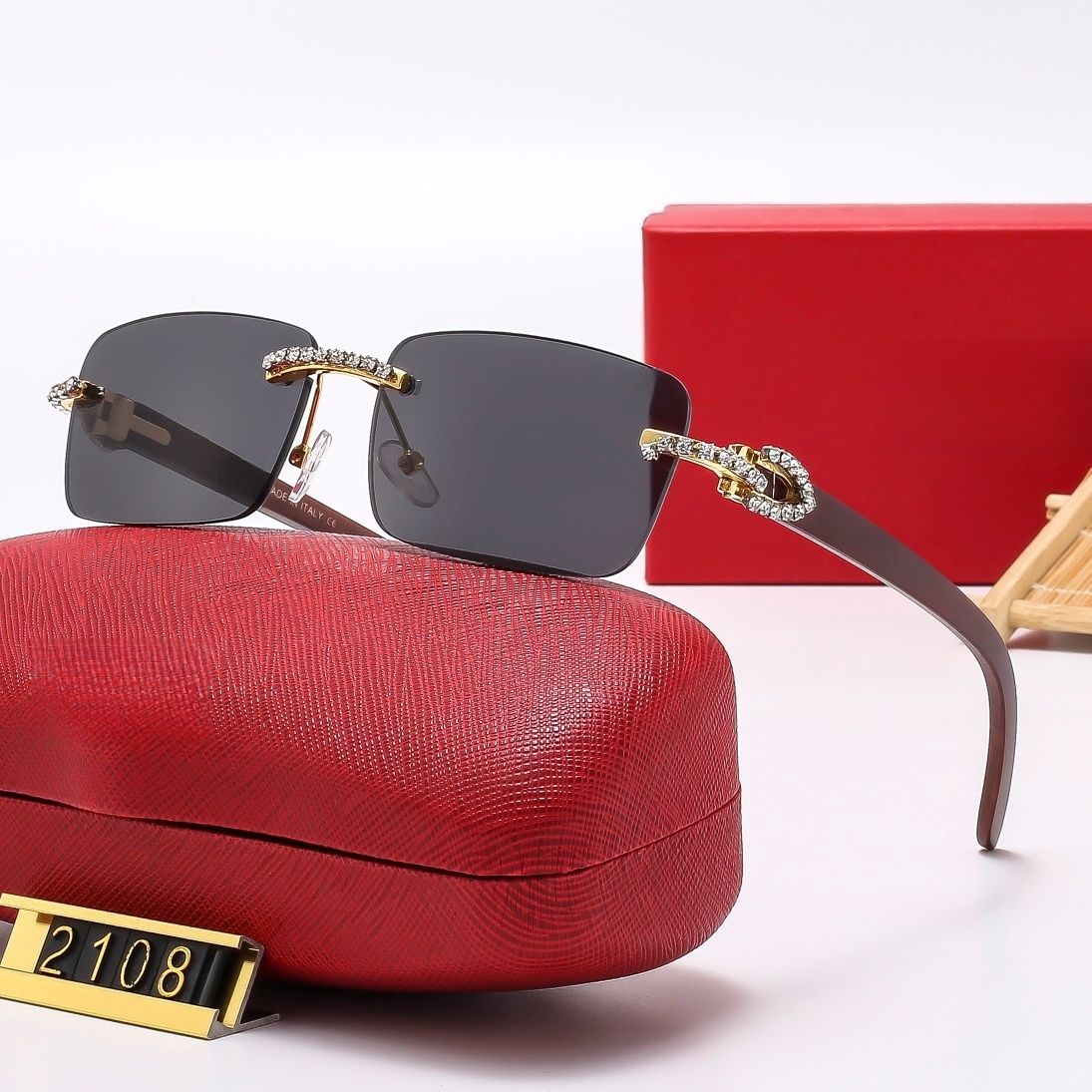 Fashion designer Diamond studded sunglasses for Women new classic metal frame sunglasses C luxury brand sunglasses UV resistant With gift box