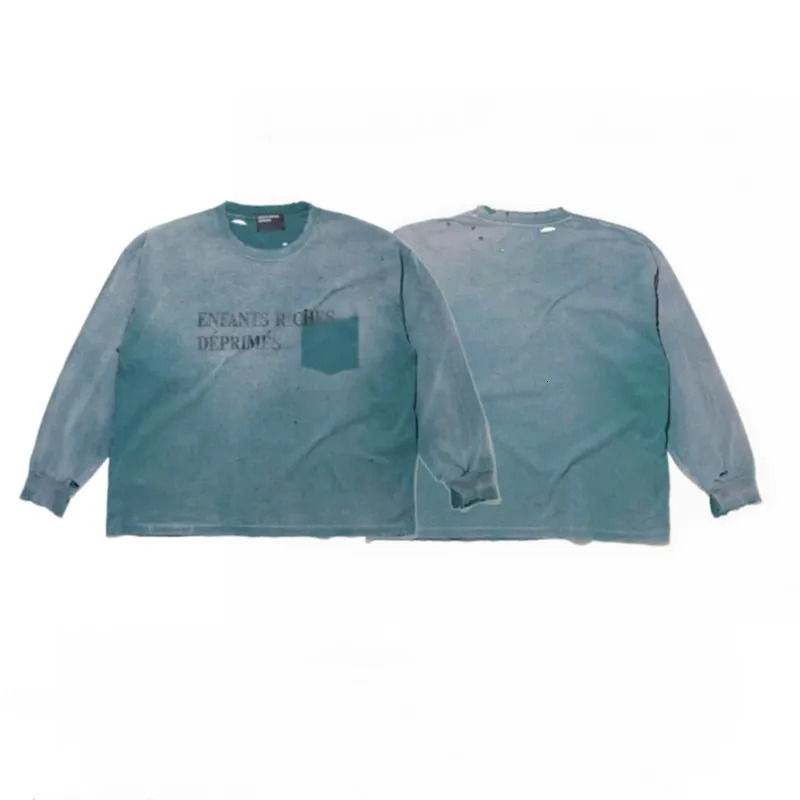 SS Top déchiré hommes femmes Slogan imprimé mélancolie riche deuxième génération coton 11 qualité à manches longues t-shirts 251224
