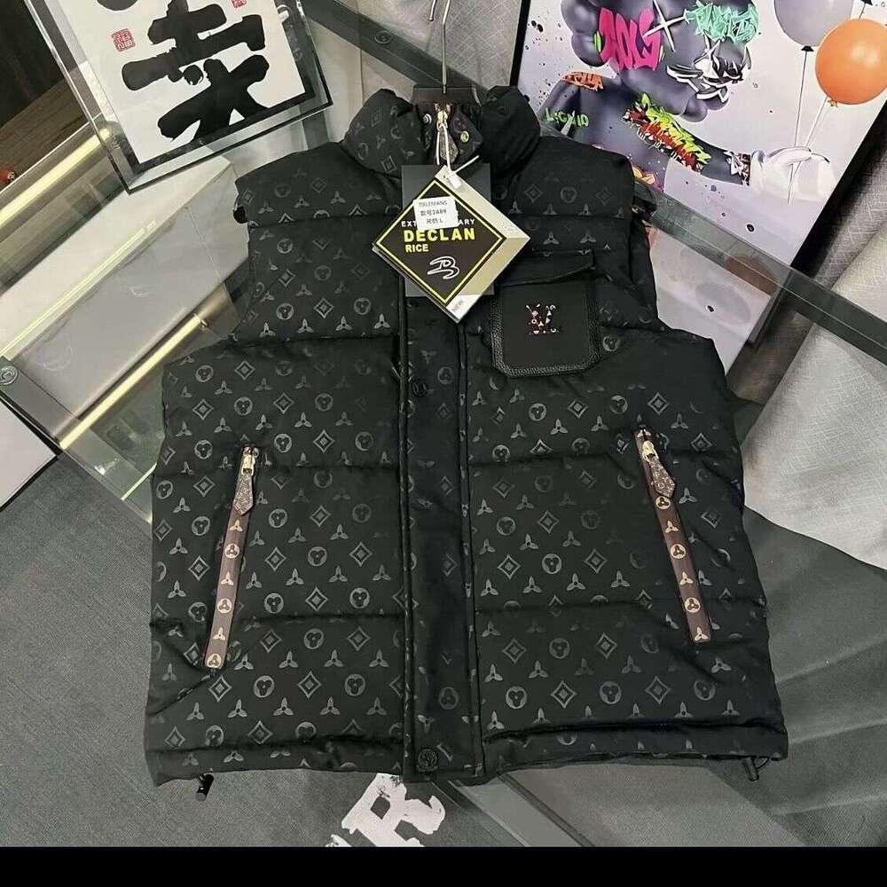 Winter New Full Print Men 's Vest Letter Stand Collar Cotton Jacket High-End Versatile Cold-Proof Warm Padded Thickened