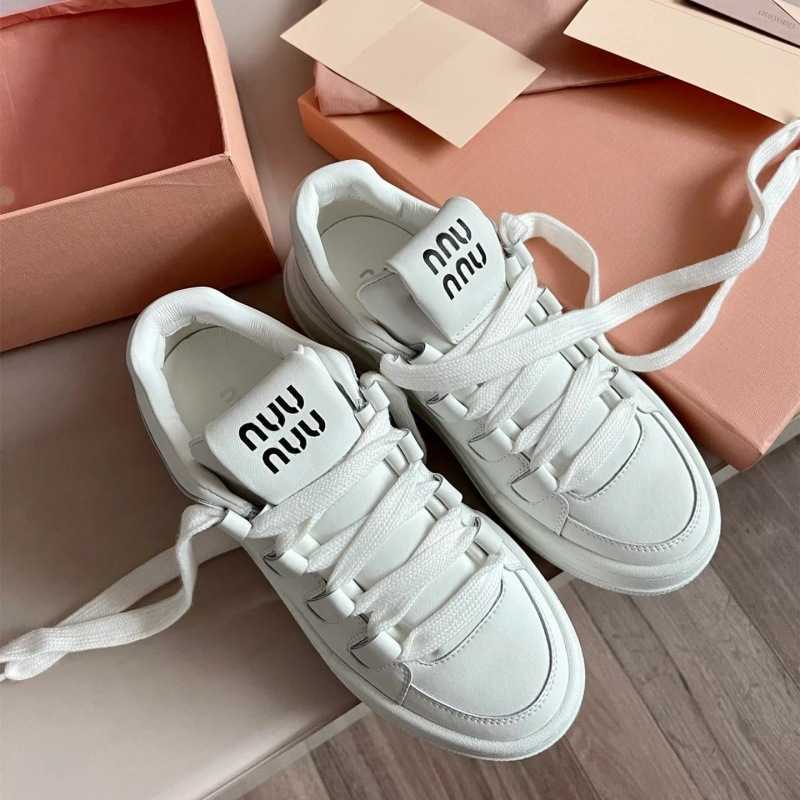 Miaojia New Thick-Soled White Sneakers for Women 2024 Spring and Autumn Height-Increasing Board Shoes Sports Casual Genuine Leather Versatile Womens