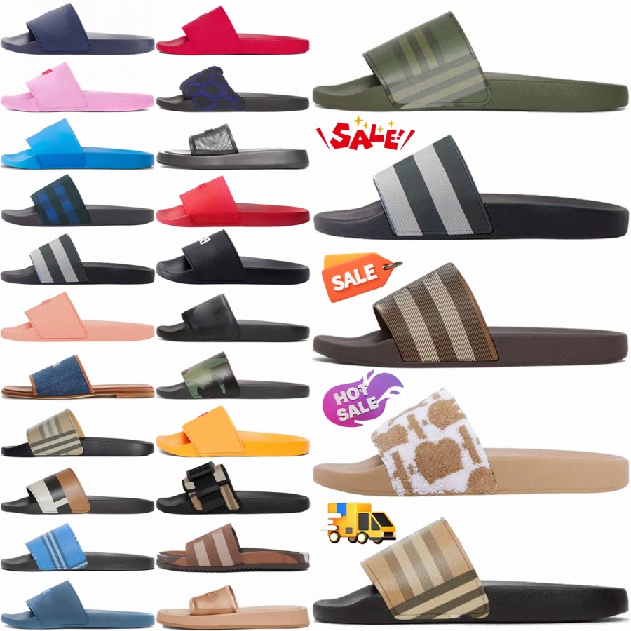 slides designer check silder vintage printing sliders slippers Furley Archive Beige Embossed Logo Slide Dark Blue Black Optic White Navy Pink Green