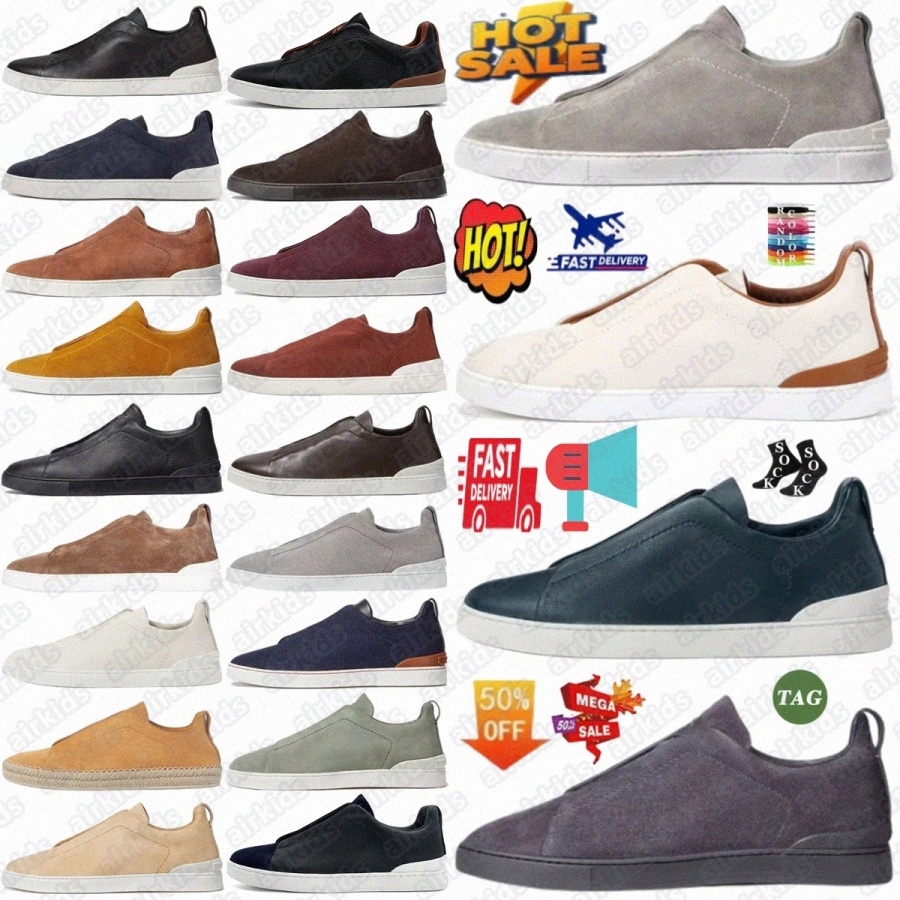 sneakers designer Triple Stitch shoes Deerskin Men Suede Espadrilles Secondskin Loafers trainers Navy Blue Beige White Dark Brown Tobacsk0h#-image-922702651