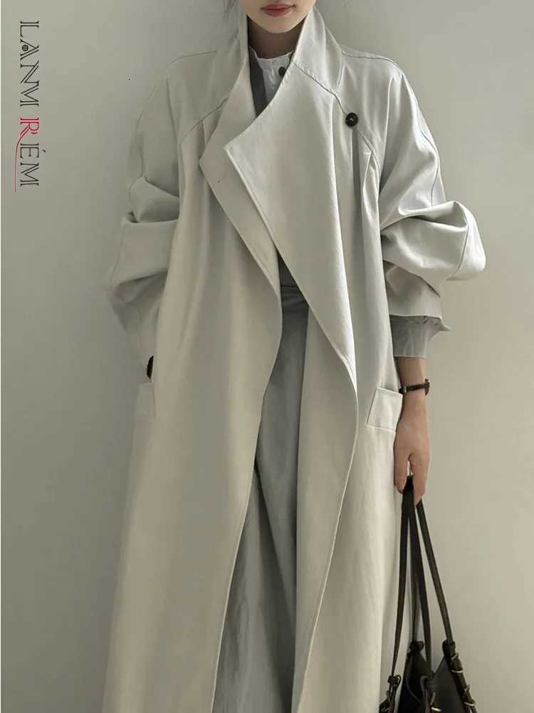 LANMREM Loose Casual Windbreakder Womens Turtleneck Single Button Belt Trench Coat 2025 Autum New Arrival 26DA2009T251226