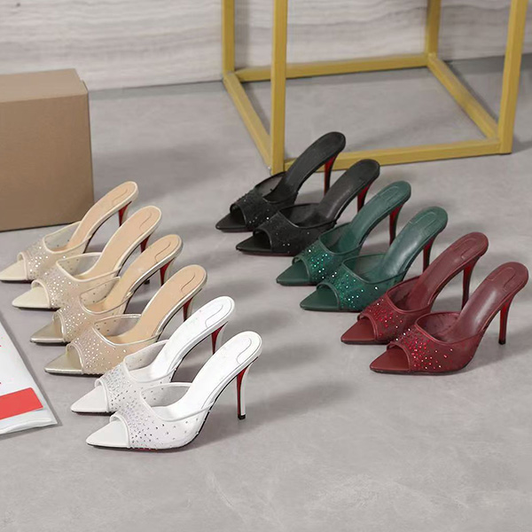 Free shipping - Fashion rhinestone mesh sandals, women's luxury designer slippers, wedding party high heels sizes 35-42 with box