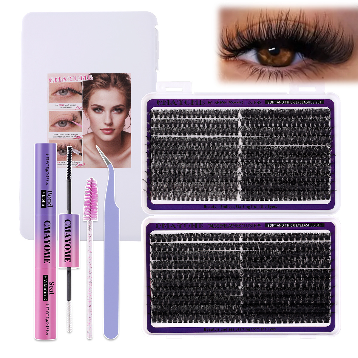 Cils individuels DIY Volume épais 760 pièces Kit de cils en grappe bricolage avec adhésif pour cils fabriqués à la main réutilisables naturelleme