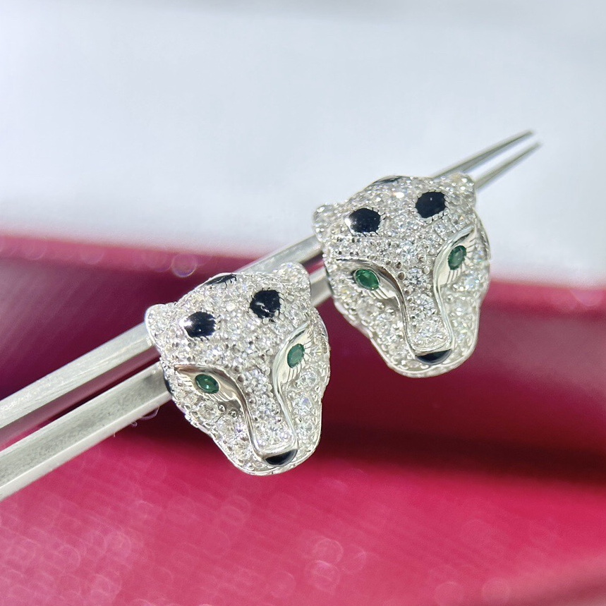 ADITA Cheetah Earrings Studs 925 Silver Set with Emerald Eyes Natural Crystal Top Quality European size classic style 014