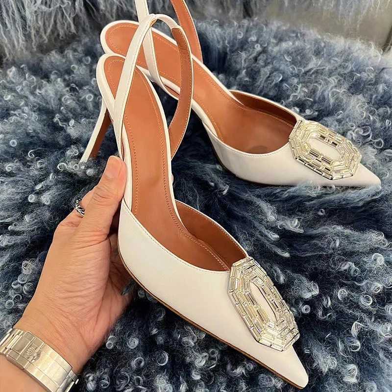 2025 European and American new pointed thin heel banquet high heels fashionable rhinestone buckle toe cap womens sandals H260925