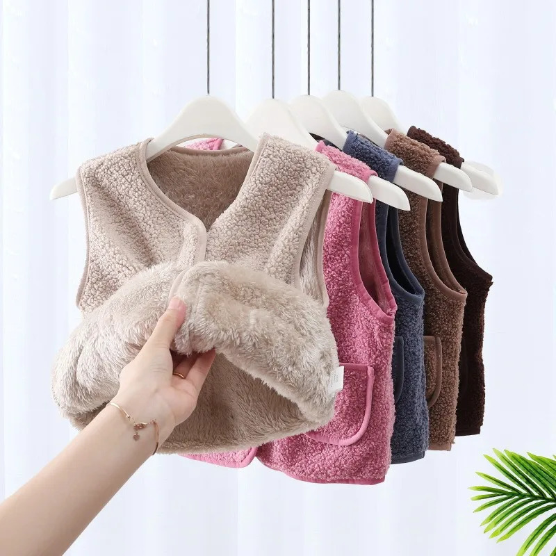 Children Berber Fleece Vests Girls Boys Spring Plus Cashmere Warm Vest Autumn Waistcoat Lightweight Coat Kids Clothes Unisex 251223BJ