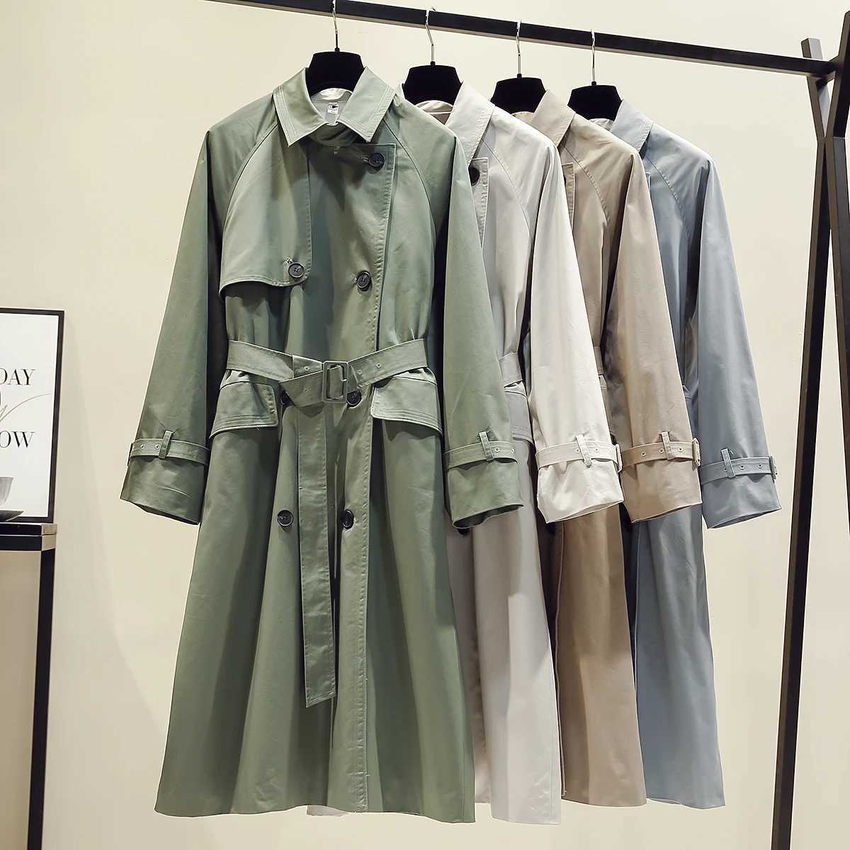 Corée Runway designer 2024 Automne / Automne Taille réglable Poches Maxi Long Trench-coat avec ceinture Chic Femme coupe-vent ClassicT251226