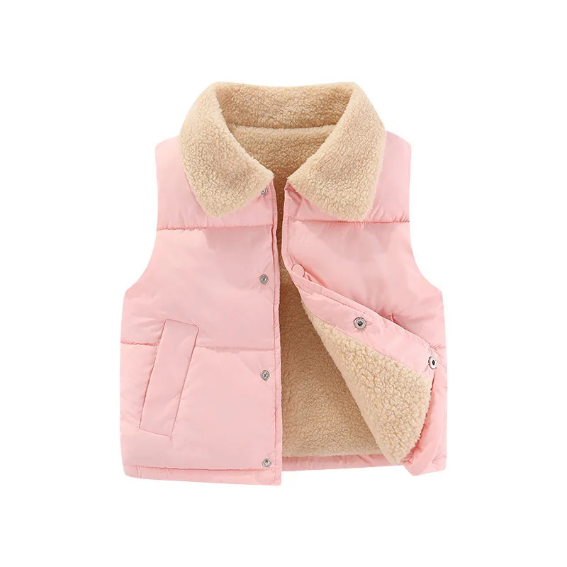1pcs Girls Boys Down Vest Children Plush Vest Winter Baby Thickened Vests Boys Coat Girls Sleeveless Jacket Kids Waistcoat 251223BJ