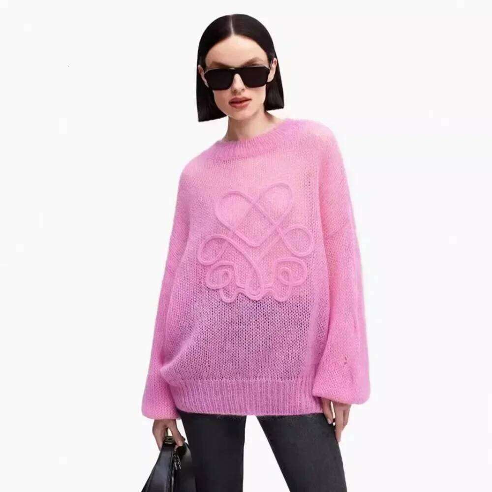 Autumn and winter lazy wool sweater women's knitted pullover embroidered top long sleeved Harajuku aesthetic pink knitted jumper