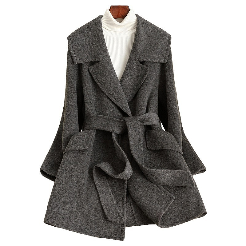 D6422 New autumn and winter lace-up lapel slim wool coat