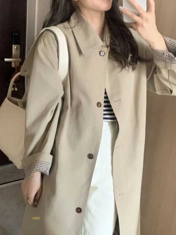 Col rabattu Trench femmes nouveau Style coréen automne étudiants manteaux tout-match Long simple boutonnage confortable Chic FashionT251226