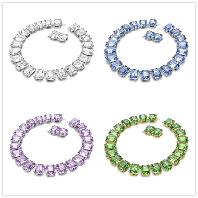 Collier ras du cou en cristal de luxe autriche pour femmes et filles, charme élégant, or 18 carats, argent dopamine, pierre verte, rectangle, col
