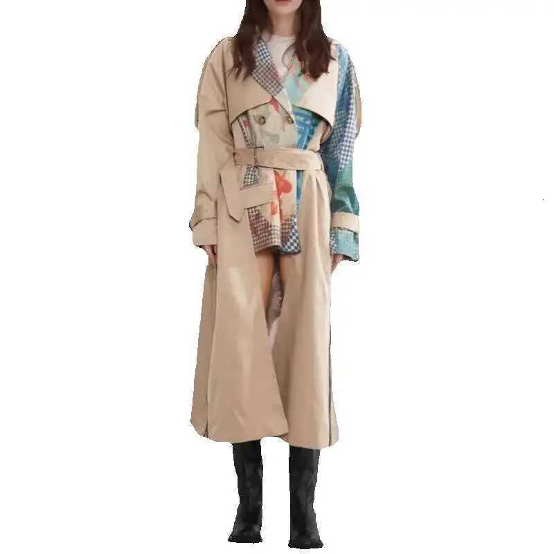 HUISONG Style britannique Niche haute rue veste femmes automne nouveau Style peint imprimé personnalisé longue Trench manteau mode 2025T251226