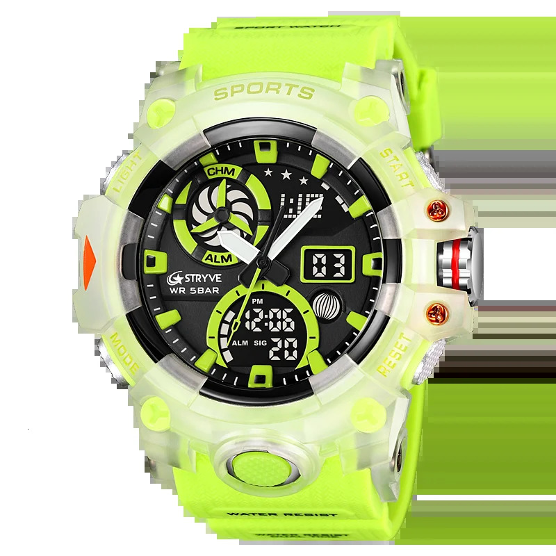 STRYVE hommes montres de sport double affichage analogique numérique LED montres à Quartz électroniques 50 m montre étanche 8027 251225