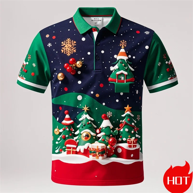 Drôle 3D mignon Père Noël Noël Polo imprimé pour hommes Joyeux Noël Tee Joyeux Noël Chemises graphiques Blouses POLO Tops 251213
