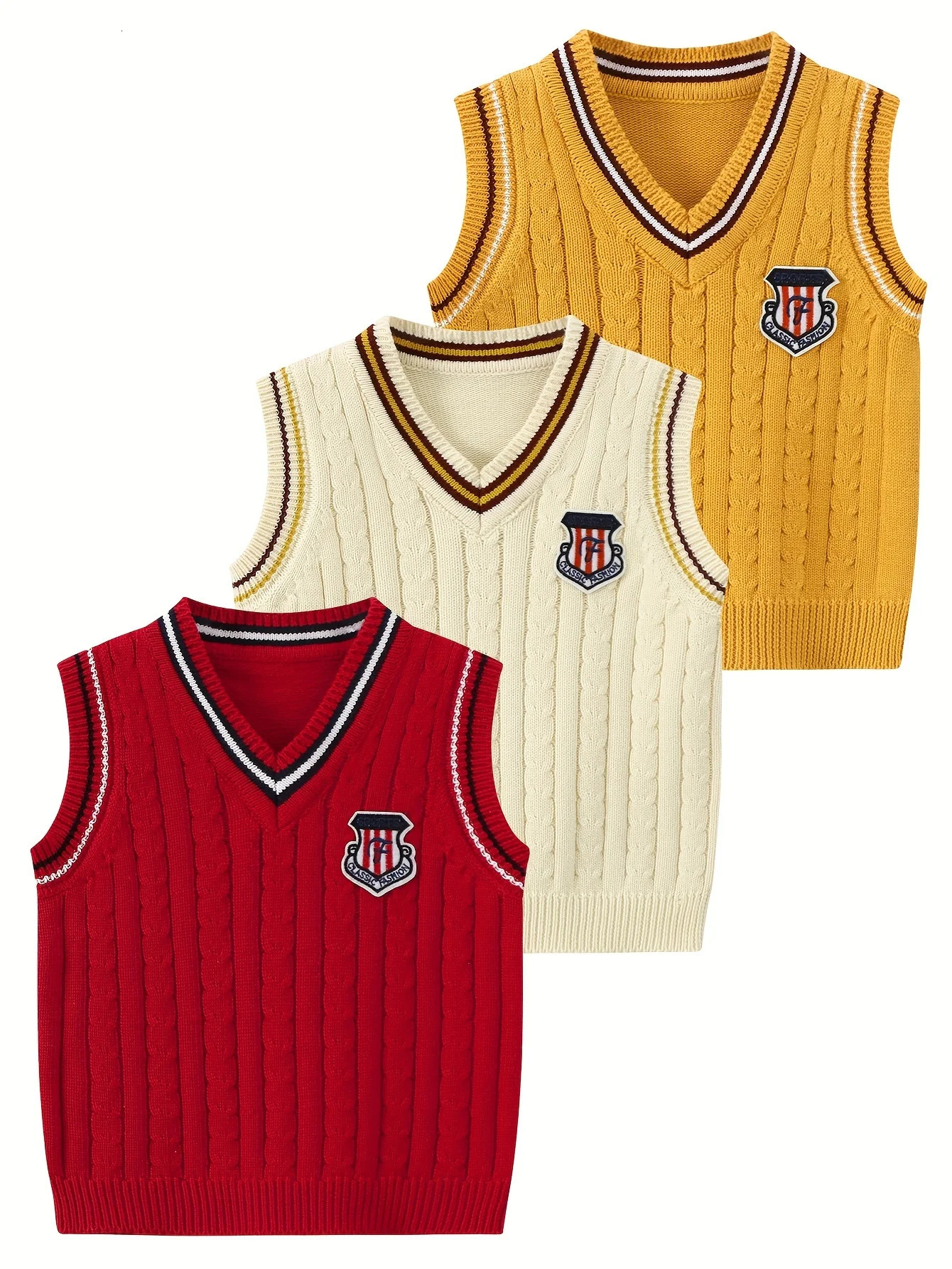 3 Pack Kids Knit Vests Autumn Winter Preppy Style Sleeveless Sweater Vests Children Layering Pieces Casual Clothing Set 251223BJ
