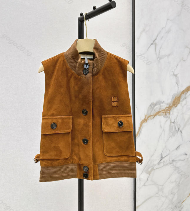25FW Women's Sheepskin Design Jacket Vest Suede Blouson Jackets Letter Genuine Leather Jersey Coats Tops Girls Runway High End Casual Design Cr