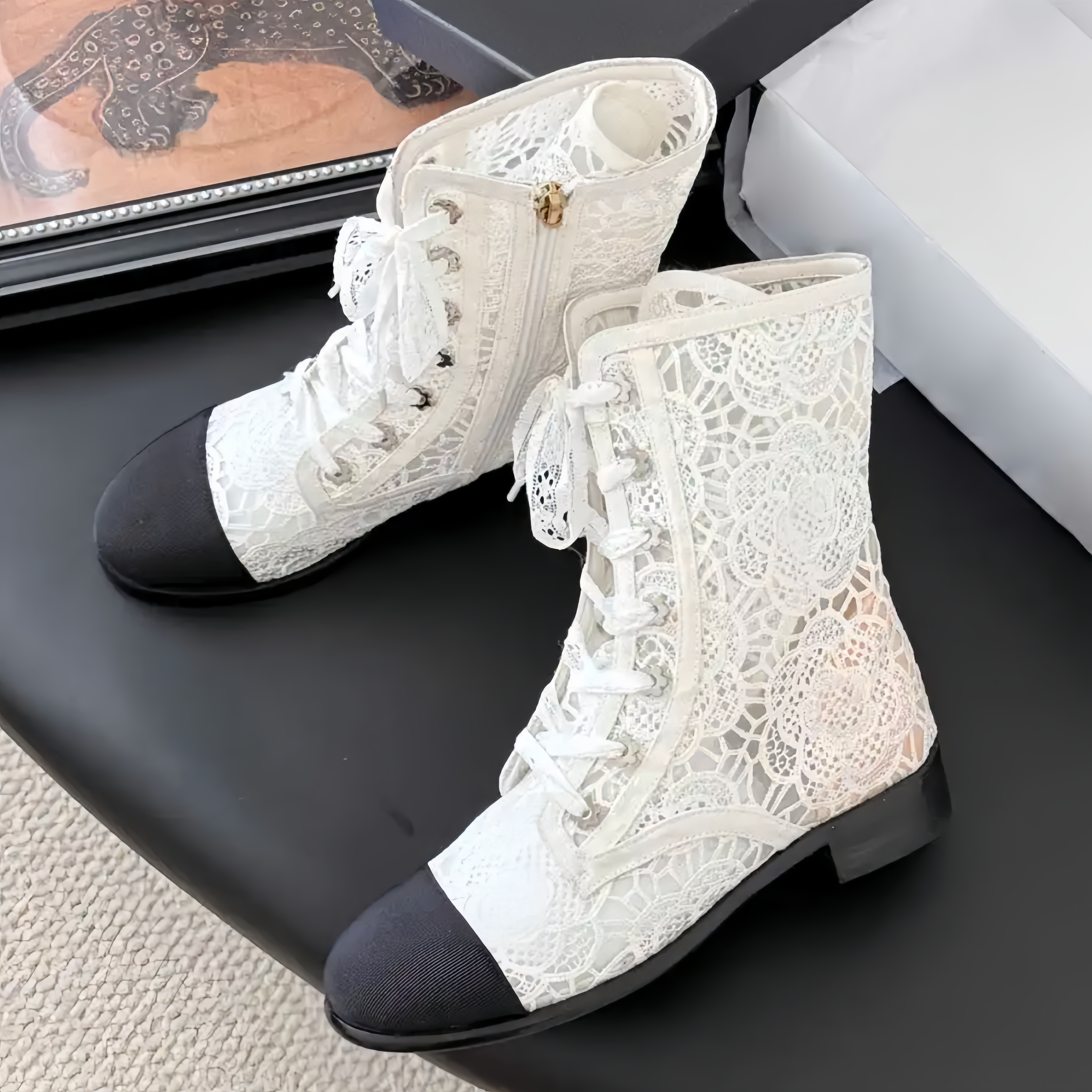 Summer weave Mesh sequin lace Leather Boot Designer Mini Boot Womens sexy dress Platform Ankle boot Classic Martin booties Net outdoor Sport wedge C
