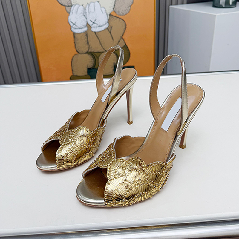 Sandales de styliste populaires pour femmes, chaussures de soirée avec sangle en cristal, élégantes, motif coquillage, robe de soirée, 1020