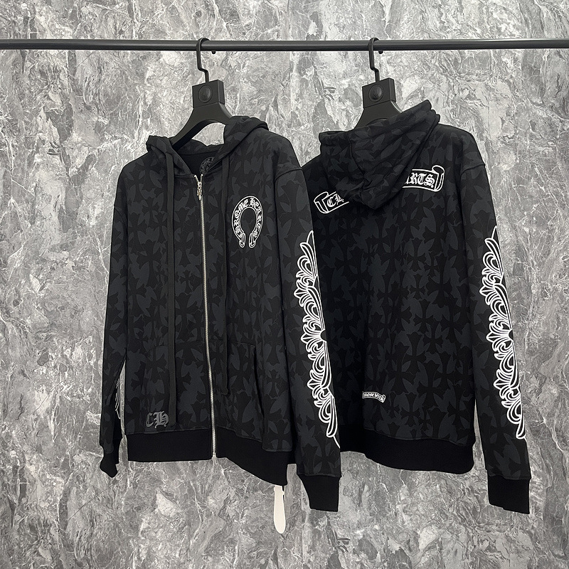 High Version 2025 New Crohn Ch Cross Horse Hoof Sanskrit Full Print Dark Pattern Casual Cardigan Jacket Sweatshirt