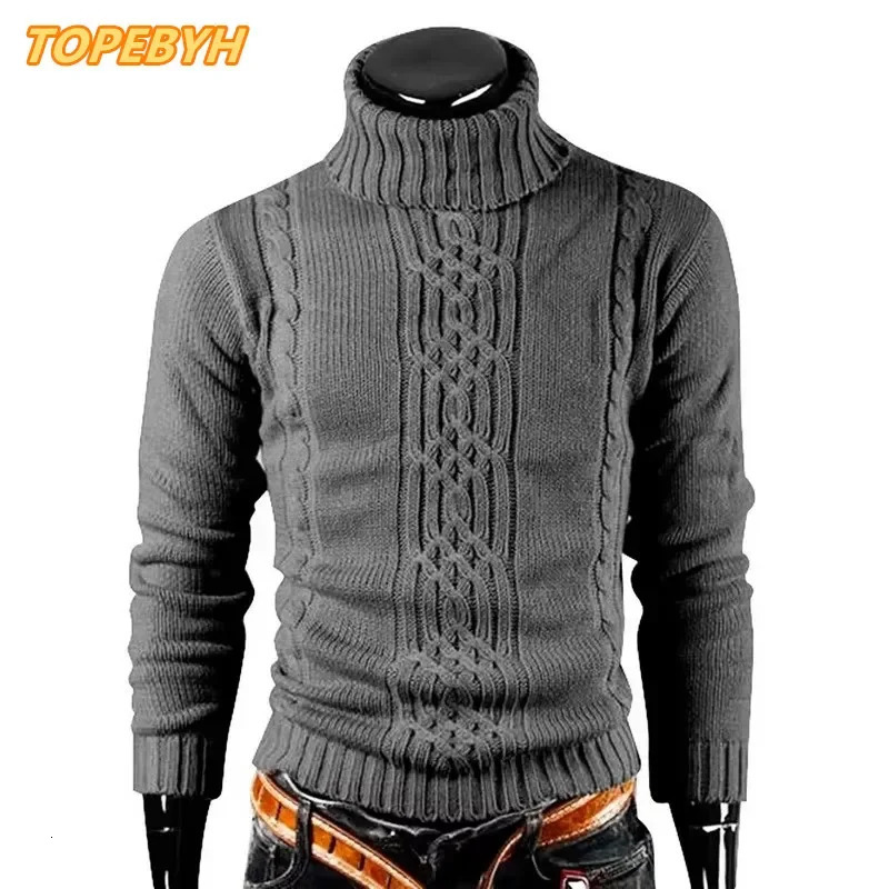Mens Warm Sweater Long Sleeve Turtleneck Sweater Retro Knitted Pullover Sweaters 251226BJ