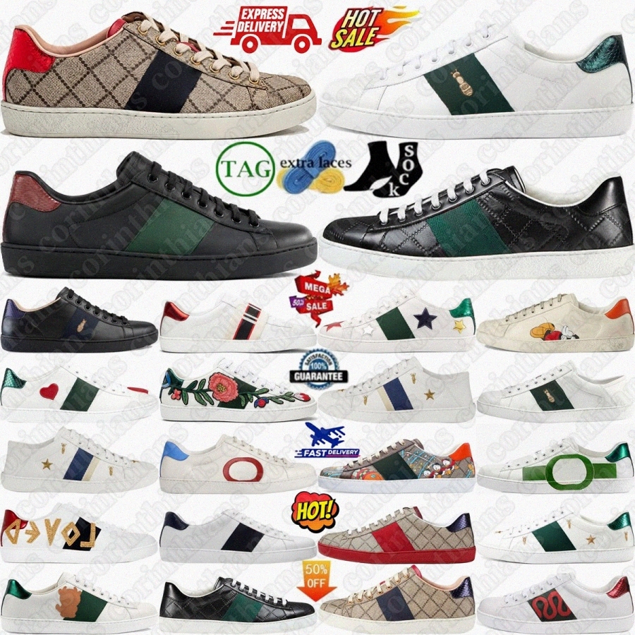 Designer Ace Sneakers Shoes Bee Mens Womens Embroidered Snake Red Black Crystal Canvas Classic White Green Blue Stripe Ivory Ebony SneaqSMU#-image-977645991