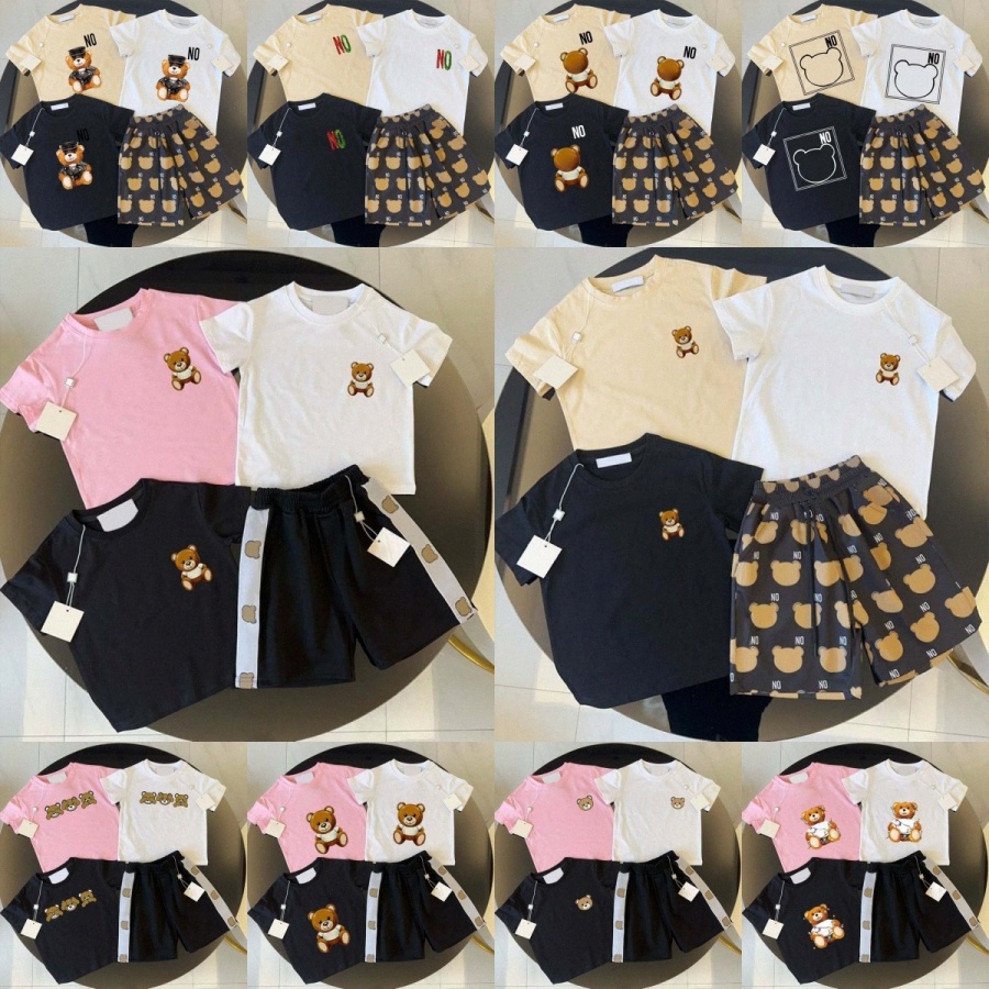 Boys Girls Bears Printed Baby Kids Clothes Sets Designer Short Sleeve T-shirts Shorts Suits Letter Toddlers Clothing Tees Tops ChildrenLLKl#-image-878924921