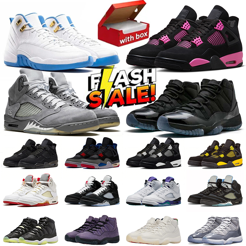 Avec boîte Designer Basketball Chaussures 4S 5S 11S 12S Wolf Gris Gamma Bleu Rose Thunder Black Cat Métallisé Réimaginé Cool Gris Taxi Hommes Fem