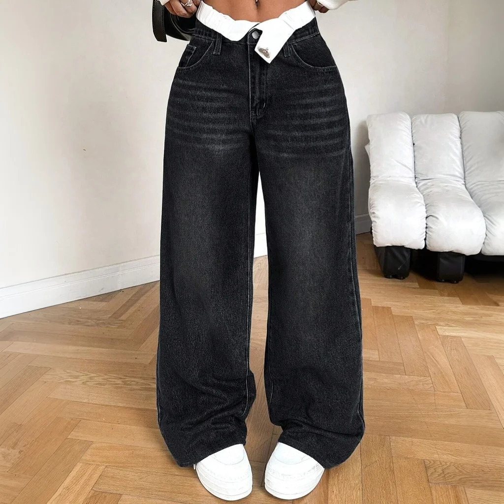 Y2k Jeans for Woman Low Rise Wide Leg Denim Pants Fashion Casual Style Loose Fit Trousers Trendy Vintage n Comfort Wear 251216