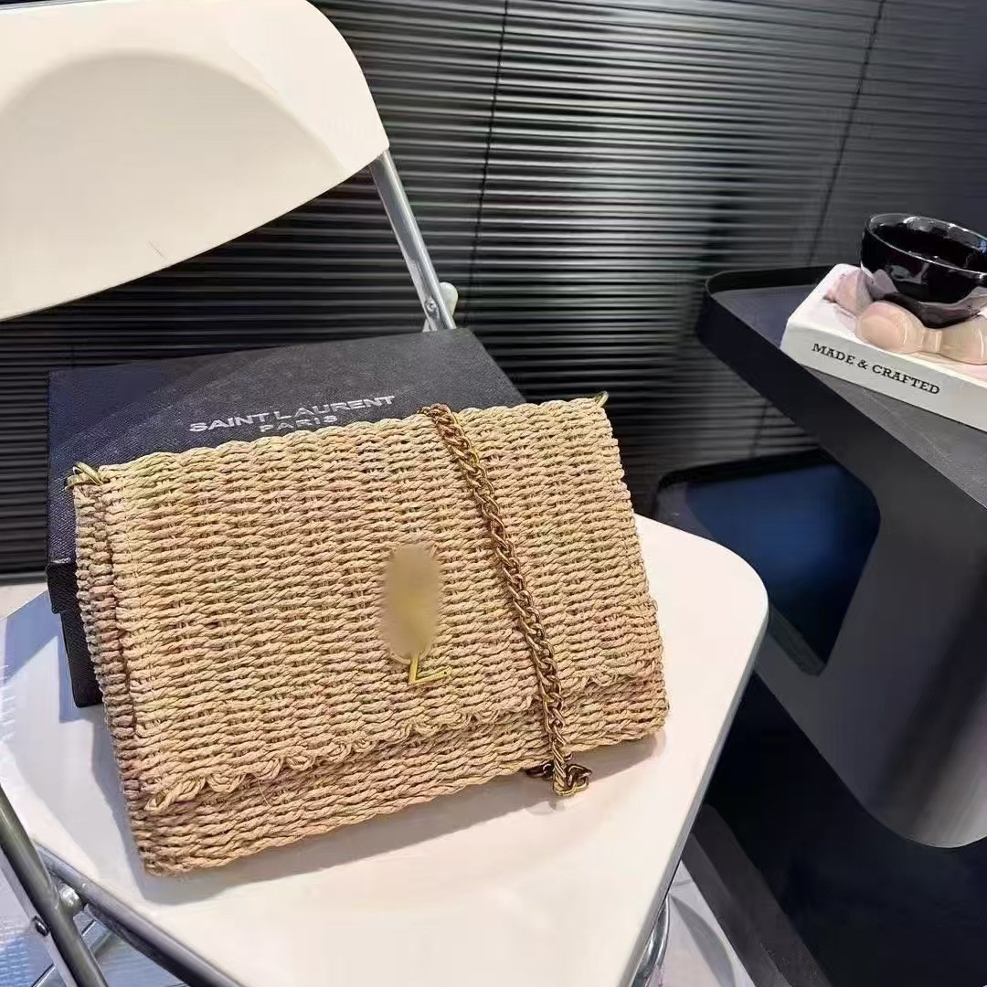 Chain Raffias Straw Bag Square Woven Camera Bag Summer Beach Bag Flap Handbags Purse Travel Vacation Clutch Designer Hardware Letter Shoulder Bags