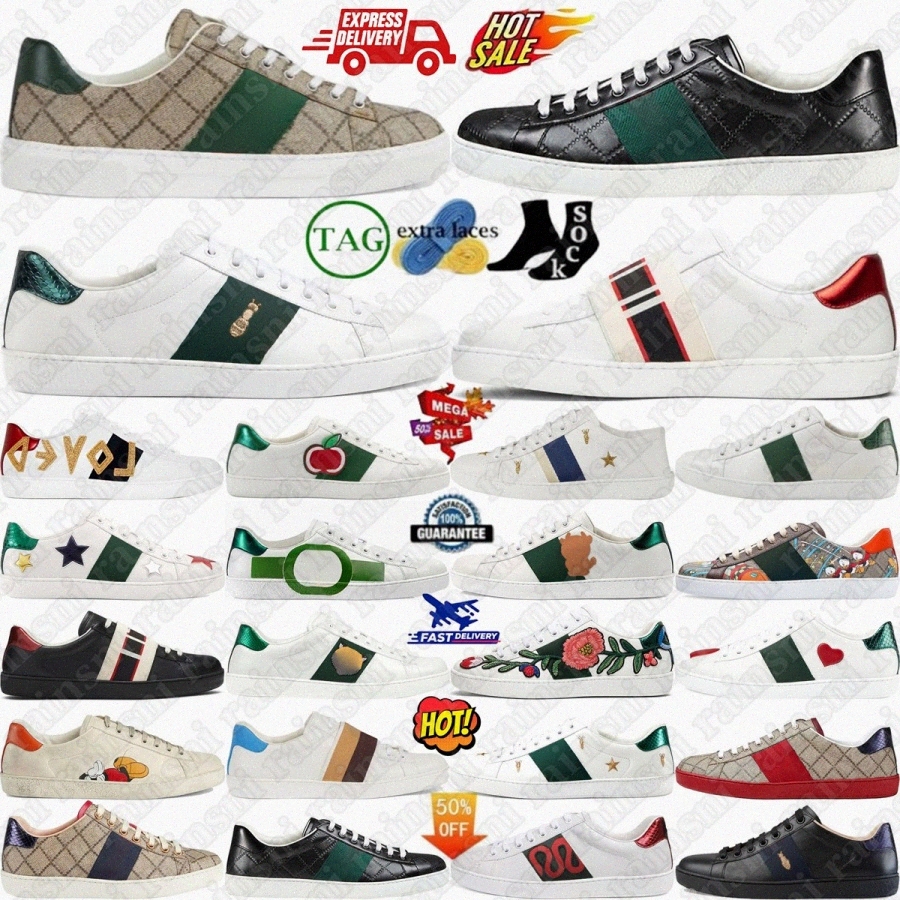 Designer Ace Sneakers Shoes Bee Mens Womens Embroidered Snake Red Black Crystal Canvas Classic White Green Blue Stripe Ivory Ebony Sneaker Shoe-image-990925939