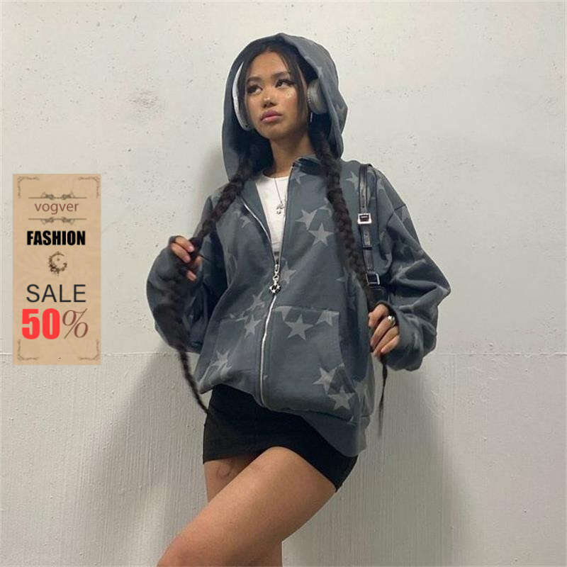 Women's Sweatshirt Autumn New Bright Cardigan Zipper Loose Unisex Trendy Hooded Sweatshirt Jacket star
