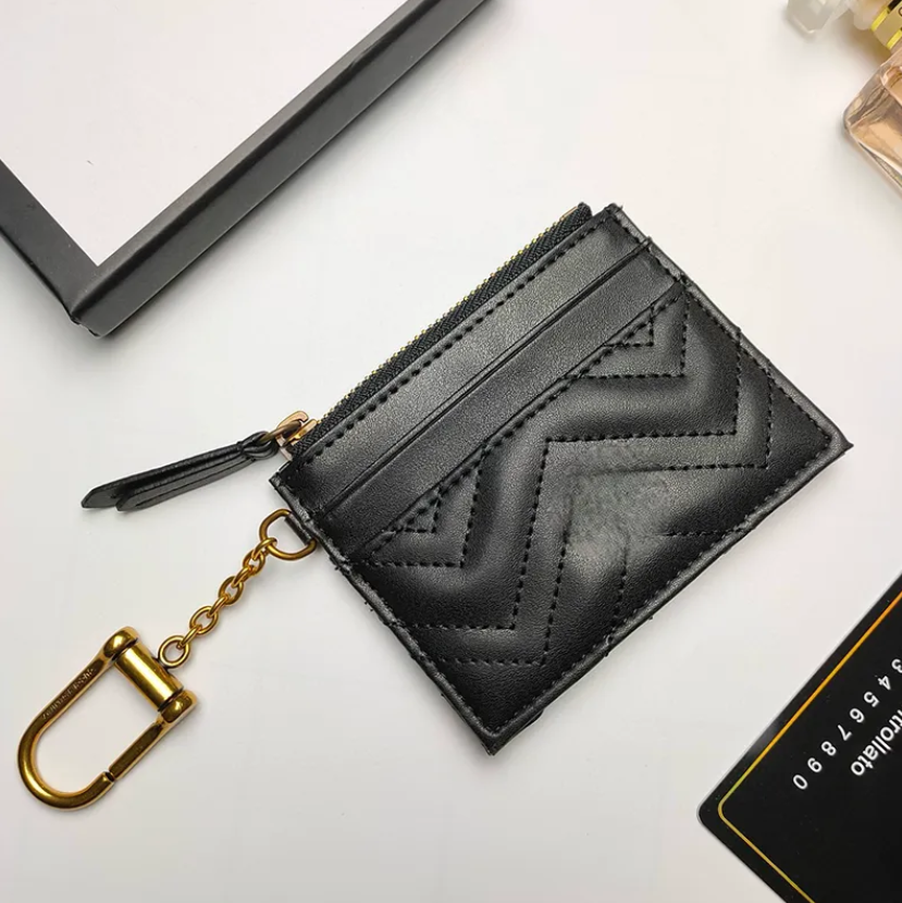 Fashion luxury Leather designer wallets Pouch short cuir Credit Card Holder purse bags women of Key chain wallet Zipper and hook Coin purse with box