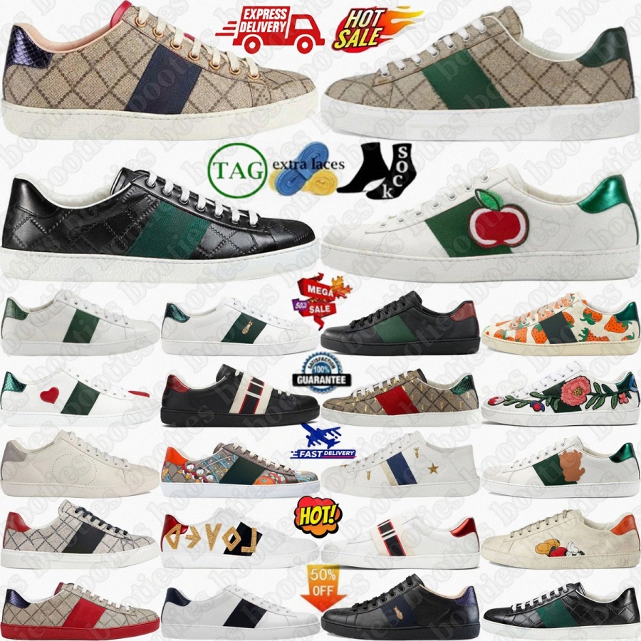 Designer Ace Sneakers Shoes Bee Mens Womens Embroidered Snake Red Black Crystal Canvas Classic White Green Blue Stripe Ivory Ebony Sneaker Shoe l2Cn