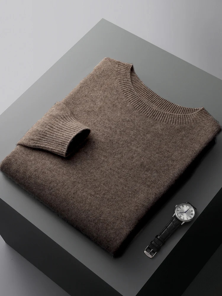 Basic Mens Seamless Wool Pullover Sweater Autumn Winter O-neck Solid 100 Merino Wool Knitwear Casual Simple Man Clothes Tops 251226BJ