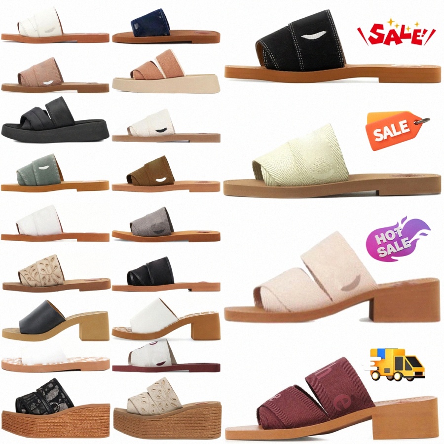 Woody Open-Toe Sandals Mule Flat Slides Designer Canvas Women Slipper hick Bottom Net Red Black White Summer Flat Flip Flops Women T1iY#