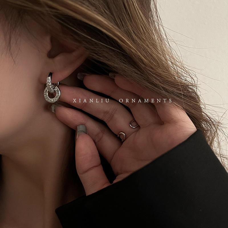 Luxury Brand Designer Jewelry Two-Way Wear Diamond-Studded Double Hoop Earrings New Trendy Stud Earrings Fashionable Versatile Niche Design Sense Ea