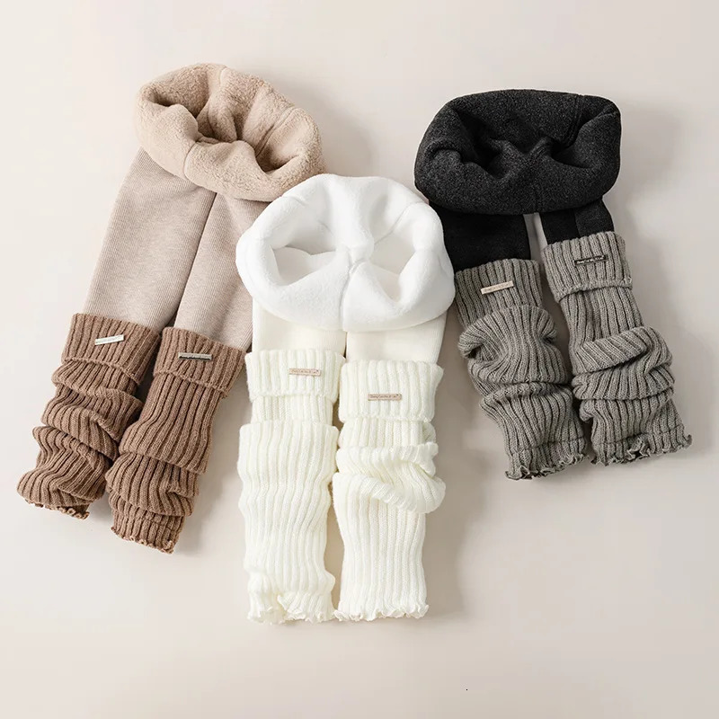 Autumn Winter Girls Knitted Leggings Fashion Patchwork Thick Warm Pile Socks n Mid-Calf Stackable Tights for Toddler Kids 251223BJ