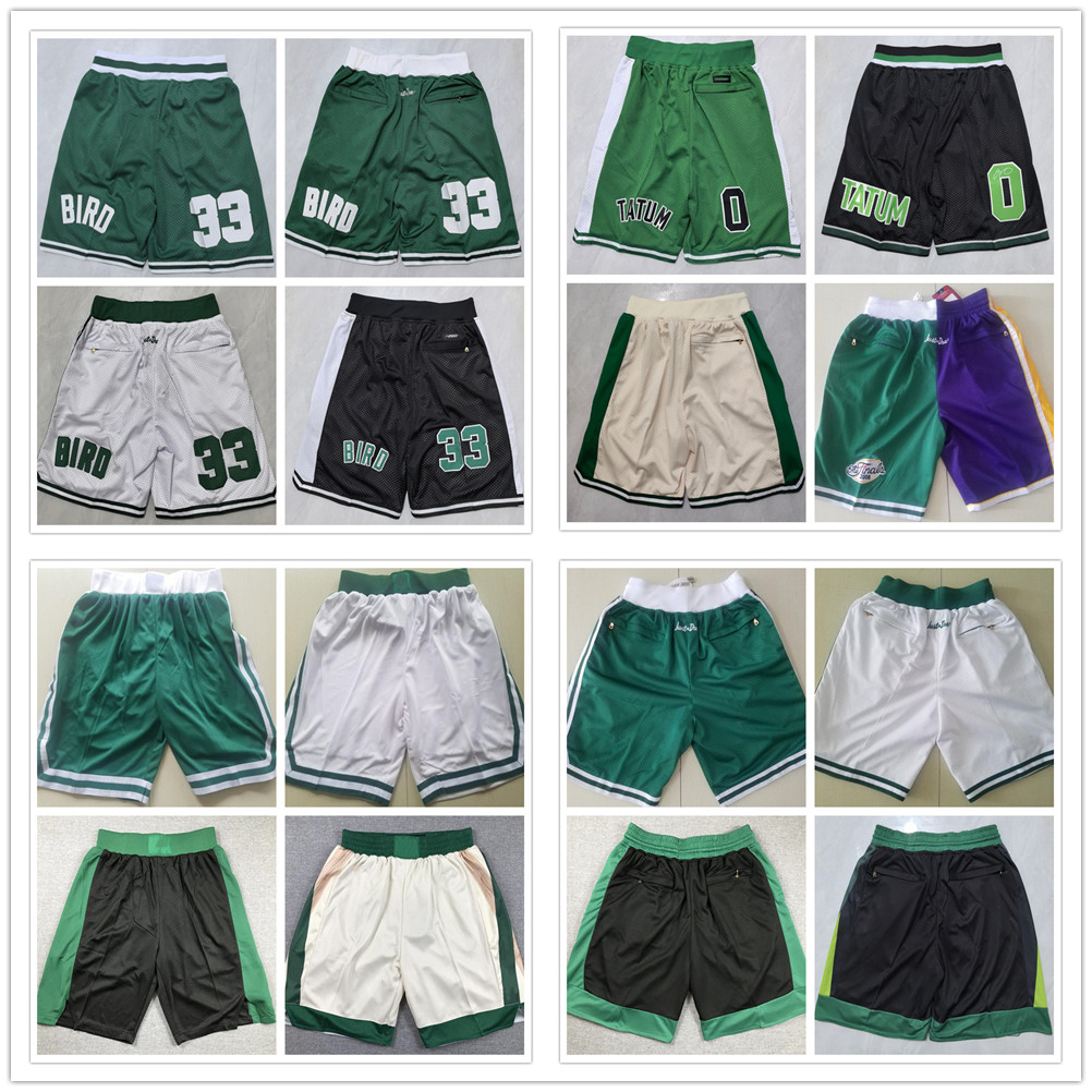 Pantaloncini da basket da uomo Larry 33 Bird Jayson 0 Tatum Jaylen 7 Pantaloni sportivi marroni tutti cuciti