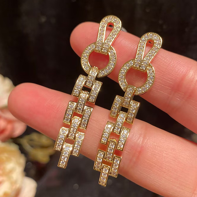 Mini Flat Stud Earring Fashion Designer Diamond cubic zirconia Long Letter Dangle Tassel Chain Drop Earrings For Woman Girls S925 Silver Post Geomet