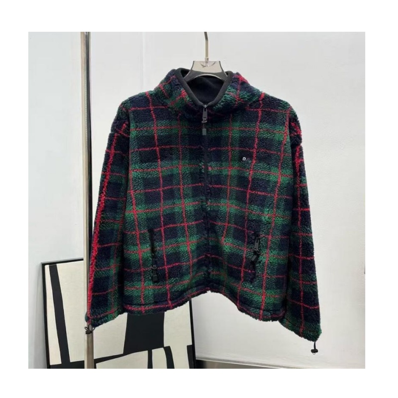 fashion women coats designer woman jacket top stand collar black white checkered fleece women coat fleece jacket warm casual versatile loose man