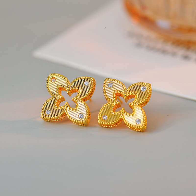 Luxury Brand Designer Jewelry 2024 New Four-Leaf Clover Gold Earrings Necklace Bracelet For Women, Light Luxury Niche Design, Simple Necklace Bracel