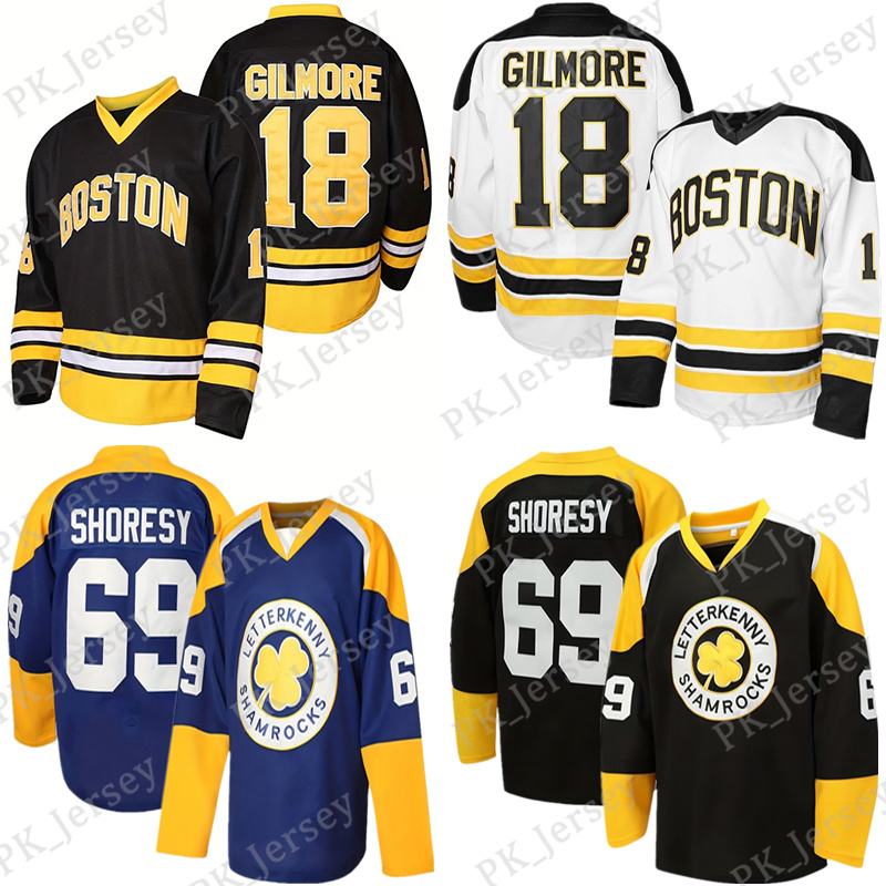 #18 Happy Gilmore maillot de hockey #69 Shoresy Letterkenny 1996 Film Vintage Rayé Col V Manches Longues Uniforme Hip Hop Couture Rétro Fête Cade