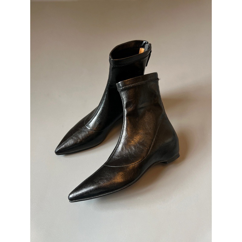 Sheepskin Version~ Genuine Leather Retro Pointed Toe Hidden Heel Elastic Slim Women's New Versatile Short Martin Boots ddmykukumalu