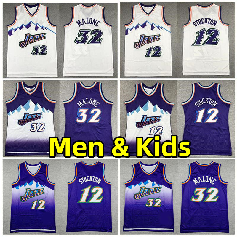 Jazz cousu Karl Malone John Stockton maillots de basket-ball rétro classiques hommes enfants maillot jeunes adultes enfants broderie